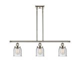 916-3I-PN-G54 3-Light 36" Polished Nickel Island Light - Seedy Small Bell Glass - LED Bulb - Dimmensions: 36 x 5 x 10<br>Minimum Height : 19.375<br>Maximum Height : 43.375 - Sloped Ceiling Compatible: Yes