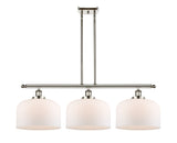 916-3I-PN-G71-L 3-Light 36" Polished Nickel Island Light - Matte White Cased X-Large Bell Glass - LED Bulb - Dimmensions: 36 x 8 x 11<br>Minimum Height : 20.375<br>Maximum Height : 44.375 - Sloped Ceiling Compatible: Yes
