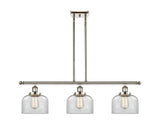 916-3I-PN-G72 3-Light 36" Polished Nickel Island Light - Clear Large Bell Glass - LED Bulb - Dimmensions: 36 x 8 x 11<br>Minimum Height : 20.375<br>Maximum Height : 44.375 - Sloped Ceiling Compatible: Yes