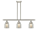 3-Light 36" Brushed Satin Nickel Island Light - Silver Plated Mercury Small Bell Glass - LED Bulbs Included