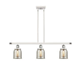 916-3I-WPC-G58 3-Light 36" White and Polished Chrome Island Light - Silver Plated Mercury Small Bell Glass - LED Bulb - Dimmensions: 36 x 5 x 10<br>Minimum Height : 19.375<br>Maximum Height : 43.375 - Sloped Ceiling Compatible: Yes