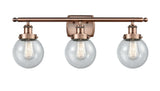 3-Light 26" Antique Copper Bath Vanity Light - Seedy Beacon Glass LED