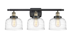 3-Light 26" Black Antique Brass Bath Vanity Light - Clear Deco Swirl L LED