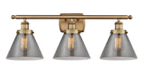 3-Light 26" Brushed Brass Bath Vanity Light - Plated Smoke Large Cone Glass - LED Bulb