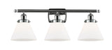 916-3W-PC-G41 3-Light 26" Polished Chrome Bath Vanity Light - Matte White Cased Large Cone Glass - LED Bulb - Dimmensions: 26 x 9 x 13 - Glass Up or Down: Yes