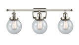 916-3W-PN-G204-6 3-Light 26" Polished Nickel Bath Vanity Light - Seedy Beacon Glass - LED Bulb - Dimmensions: 26 x 7.5 x 11 - Glass Up or Down: Yes