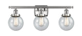916-3W-SN-G204-6 3-Light 26" Brushed Satin Nickel Bath Vanity Light - Seedy Beacon Glass - LED Bulb - Dimmensions: 26 x 7.5 x 11 - Glass Up or Down: Yes