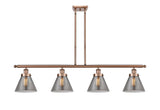 4-Light 48" Antique Copper Island Light - Plated Smoke Large Cone Glass LED
