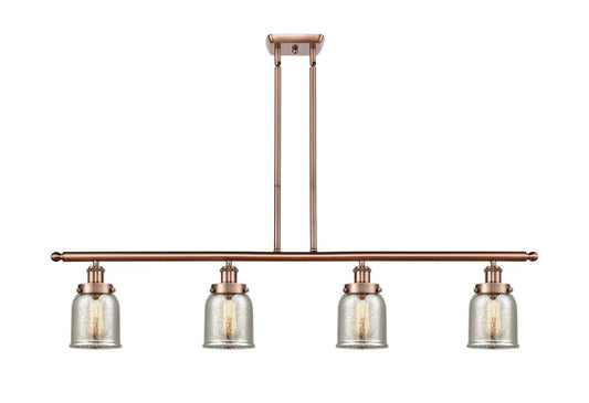 4-Light 48" Antique Copper Island Light - Silver Plated Mercury Small Bell Glass - LED Bulbs Included
