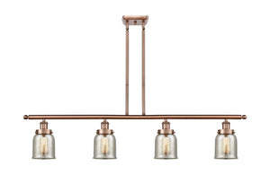 4-Light 48" Antique Copper Island Light - Silver Plated Mercury Small Bell Glass - LED Bulbs Included