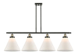 916-4I-BAB-G41-L 4-Light 48" Black Antique Brass Island Light - Matte White Cased Cone 12" Glass - LED Bulb - Dimmensions: 48 x 8 x 10<br>Minimum Height : 20.375<br>Maximum Height : 44.375 - Sloped Ceiling Compatible: Yes