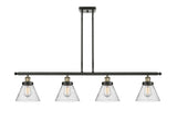 916-4I-BAB-G44 4-Light 48" Black Antique Brass Island Light - Seedy Large Cone Glass - LED Bulb - Dimmensions: 48 x 8 x 10<br>Minimum Height : 20.375<br>Maximum Height : 44.375 - Sloped Ceiling Compatible: Yes