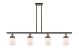 916-4I-BAB-G51 4-Light 48" Black Antique Brass Island Light - Matte White Cased Small Bell Glass - LED Bulb - Dimmensions: 48 x 5 x 10<br>Minimum Height : 19.375<br>Maximum Height : 43.375 - Sloped Ceiling Compatible: Yes