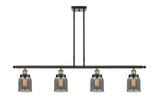 916-4I-BAB-G53 4-Light 48" Black Antique Brass Island Light - Plated Smoke Small Bell Glass - LED Bulb - Dimmensions: 48 x 5 x 10<br>Minimum Height : 19.375<br>Maximum Height : 43.375 - Sloped Ceiling Compatible: Yes