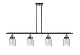 916-4I-BAB-G54 4-Light 48" Black Antique Brass Island Light - Seedy Small Bell Glass - LED Bulb - Dimmensions: 48 x 5 x 10<br>Minimum Height : 19.375<br>Maximum Height : 43.375 - Sloped Ceiling Compatible: Yes