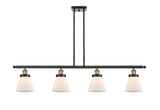 916-4I-BAB-G61 4-Light 48" Black Antique Brass Island Light - Matte White Cased Small Cone Glass - LED Bulb - Dimmensions: 48 x 6 x 10<br>Minimum Height : 19.375<br>Maximum Height : 43.375 - Sloped Ceiling Compatible: Yes