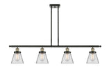 916-4I-BAB-G62 4-Light 48" Black Antique Brass Island Light - Clear Small Cone Glass - LED Bulb - Dimmensions: 48 x 6 x 10<br>Minimum Height : 19.375<br>Maximum Height : 43.375 - Sloped Ceiling Compatible: Yes