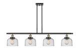 916-4I-BAB-G74 4-Light 48" Black Antique Brass Island Light - Seedy Large Bell Glass - LED Bulb - Dimmensions: 48 x 8 x 10<br>Minimum Height : 20.375<br>Maximum Height : 44.375 - Sloped Ceiling Compatible: Yes