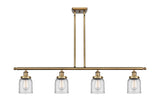 916-4I-BB-G52 4-Light 48" Brushed Brass Island Light - Clear Small Bell Glass - LED Bulb - Dimmensions: 48 x 5 x 10<br>Minimum Height : 19.375<br>Maximum Height : 43.375 - Sloped Ceiling Compatible: Yes