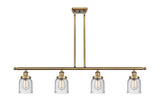 916-4I-BB-G54 4-Light 48" Brushed Brass Island Light - Seedy Small Bell Glass - LED Bulb - Dimmensions: 48 x 5 x 10<br>Minimum Height : 19.375<br>Maximum Height : 43.375 - Sloped Ceiling Compatible: Yes