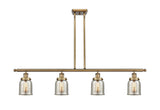 4-Light 48" Brushed Brass Island Light - Silver Plated Mercury Small Bell Glass - LED Bulbs Included