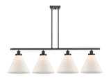916-4I-BK-G41-L 4-Light 48" Matte Black Island Light - Matte White Cased Cone 12" Glass - LED Bulb - Dimmensions: 48 x 8 x 10<br>Minimum Height : 20.375<br>Maximum Height : 44.375 - Sloped Ceiling Compatible: Yes