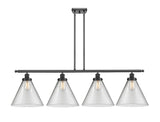 916-4I-BK-G42-L 4-Light 48" Matte Black Island Light - Clear Cone 12" Glass - LED Bulb - Dimmensions: 48 x 8 x 10<br>Minimum Height : 20.375<br>Maximum Height : 44.375 - Sloped Ceiling Compatible: Yes