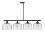 916-4I-BK-G74-L 4-Light 48" Matte Black Island Light - Seedy X-Large Bell Glass - LED Bulb - Dimmensions: 48 x 8 x 10<br>Minimum Height : 20.375<br>Maximum Height : 44.375 - Sloped Ceiling Compatible: Yes