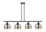 4-Light 48" Matte Black Island Light - Silver Plated Mercury Large Bell Glass - LED Bulbs Included
