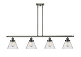 916-4I-OB-G44 4-Light 48" Oil Rubbed Bronze Island Light - Seedy Large Cone Glass - LED Bulb - Dimmensions: 48 x 8 x 10<br>Minimum Height : 20.375<br>Maximum Height : 44.375 - Sloped Ceiling Compatible: Yes