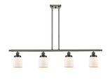 916-4I-OB-G51 4-Light 48" Oil Rubbed Bronze Island Light - Matte White Cased Small Bell Glass - LED Bulb - Dimmensions: 48 x 5 x 10<br>Minimum Height : 19.375<br>Maximum Height : 43.375 - Sloped Ceiling Compatible: Yes