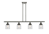 916-4I-OB-G52 4-Light 48" Oil Rubbed Bronze Island Light - Clear Small Bell Glass - LED Bulb - Dimmensions: 48 x 5 x 10<br>Minimum Height : 19.375<br>Maximum Height : 43.375 - Sloped Ceiling Compatible: Yes