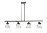 916-4I-OB-G62 4-Light 48" Oil Rubbed Bronze Island Light - Clear Small Cone Glass - LED Bulb - Dimmensions: 48 x 6 x 10<br>Minimum Height : 19.375<br>Maximum Height : 43.375 - Sloped Ceiling Compatible: Yes