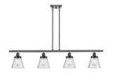 916-4I-OB-G64 4-Light 48" Oil Rubbed Bronze Island Light - Seedy Small Cone Glass - LED Bulb - Dimmensions: 48 x 6 x 10<br>Minimum Height : 19.375<br>Maximum Height : 43.375 - Sloped Ceiling Compatible: Yes