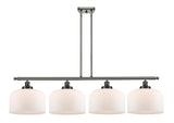 916-4I-OB-G71-L 4-Light 48" Oil Rubbed Bronze Island Light - Matte White Cased X-Large Bell Glass - LED Bulb - Dimmensions: 48 x 8 x 10<br>Minimum Height : 20.375<br>Maximum Height : 44.375 - Sloped Ceiling Compatible: Yes