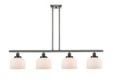 916-4I-OB-G71 4-Light 48" Oil Rubbed Bronze Island Light - Matte White Cased Large Bell Glass - LED Bulb - Dimmensions: 48 x 8 x 10<br>Minimum Height : 20.375<br>Maximum Height : 44.375 - Sloped Ceiling Compatible: Yes