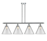 916-4I-PC-G42-L 4-Light 48" Polished Chrome Island Light - Clear Cone 12" Glass - LED Bulb - Dimmensions: 48 x 8 x 10<br>Minimum Height : 20.375<br>Maximum Height : 44.375 - Sloped Ceiling Compatible: Yes