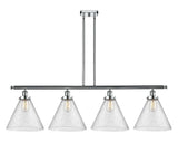 916-4I-PC-G44-L 4-Light 48" Polished Chrome Island Light - Seedy Cone 12" Glass - LED Bulb - Dimmensions: 48 x 8 x 10<br>Minimum Height : 20.375<br>Maximum Height : 44.375 - Sloped Ceiling Compatible: Yes