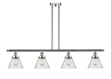916-4I-PC-G44 4-Light 48" Polished Chrome Island Light - Seedy Large Cone Glass - LED Bulb - Dimmensions: 48 x 8 x 10<br>Minimum Height : 20.375<br>Maximum Height : 44.375 - Sloped Ceiling Compatible: Yes