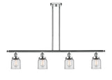 916-4I-PC-G52 4-Light 48" Polished Chrome Island Light - Clear Small Bell Glass - LED Bulb - Dimmensions: 48 x 5 x 10<br>Minimum Height : 19.375<br>Maximum Height : 43.375 - Sloped Ceiling Compatible: Yes