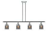 916-4I-PC-G53 4-Light 48" Polished Chrome Island Light - Plated Smoke Small Bell Glass - LED Bulb - Dimmensions: 48 x 5 x 10<br>Minimum Height : 19.375<br>Maximum Height : 43.375 - Sloped Ceiling Compatible: Yes