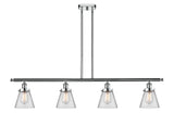 916-4I-PC-G62 4-Light 48" Polished Chrome Island Light - Clear Small Cone Glass - LED Bulb - Dimmensions: 48 x 6 x 10<br>Minimum Height : 19.375<br>Maximum Height : 43.375 - Sloped Ceiling Compatible: Yes