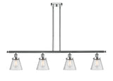 916-4I-PC-G64 4-Light 48" Polished Chrome Island Light - Seedy Small Cone Glass - LED Bulb - Dimmensions: 48 x 6 x 10<br>Minimum Height : 19.375<br>Maximum Height : 43.375 - Sloped Ceiling Compatible: Yes