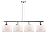 916-4I-PC-G71-L 4-Light 48" Polished Chrome Island Light - Matte White Cased X-Large Bell Glass - LED Bulb - Dimmensions: 48 x 8 x 10<br>Minimum Height : 20.375<br>Maximum Height : 44.375 - Sloped Ceiling Compatible: Yes