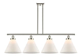916-4I-PN-G41-L 4-Light 48" Polished Nickel Island Light - Matte White Cased Cone 12" Glass - LED Bulb - Dimmensions: 48 x 8 x 10<br>Minimum Height : 20.375<br>Maximum Height : 44.375 - Sloped Ceiling Compatible: Yes