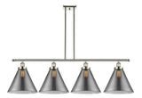 916-4I-PN-G43-L 4-Light 48" Polished Nickel Island Light - Plated Smoke Cone 12" Glass - LED Bulb - Dimmensions: 48 x 8 x 10<br>Minimum Height : 20.375<br>Maximum Height : 44.375 - Sloped Ceiling Compatible: Yes
