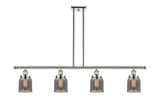 916-4I-PN-G53 4-Light 48" Polished Nickel Island Light - Plated Smoke Small Bell Glass - LED Bulb - Dimmensions: 48 x 5 x 10<br>Minimum Height : 19.375<br>Maximum Height : 43.375 - Sloped Ceiling Compatible: Yes
