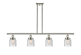 916-4I-PN-G54 4-Light 48" Polished Nickel Island Light - Seedy Small Bell Glass - LED Bulb - Dimmensions: 48 x 5 x 10<br>Minimum Height : 19.375<br>Maximum Height : 43.375 - Sloped Ceiling Compatible: Yes