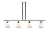 916-4I-PN-G61 4-Light 48" Polished Nickel Island Light - Matte White Cased Small Cone Glass - LED Bulb - Dimmensions: 48 x 6 x 10<br>Minimum Height : 19.375<br>Maximum Height : 43.375 - Sloped Ceiling Compatible: Yes