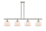 916-4I-PN-G71 4-Light 48" Polished Nickel Island Light - Matte White Cased Large Bell Glass - LED Bulb - Dimmensions: 48 x 8 x 10<br>Minimum Height : 20.375<br>Maximum Height : 44.375 - Sloped Ceiling Compatible: Yes